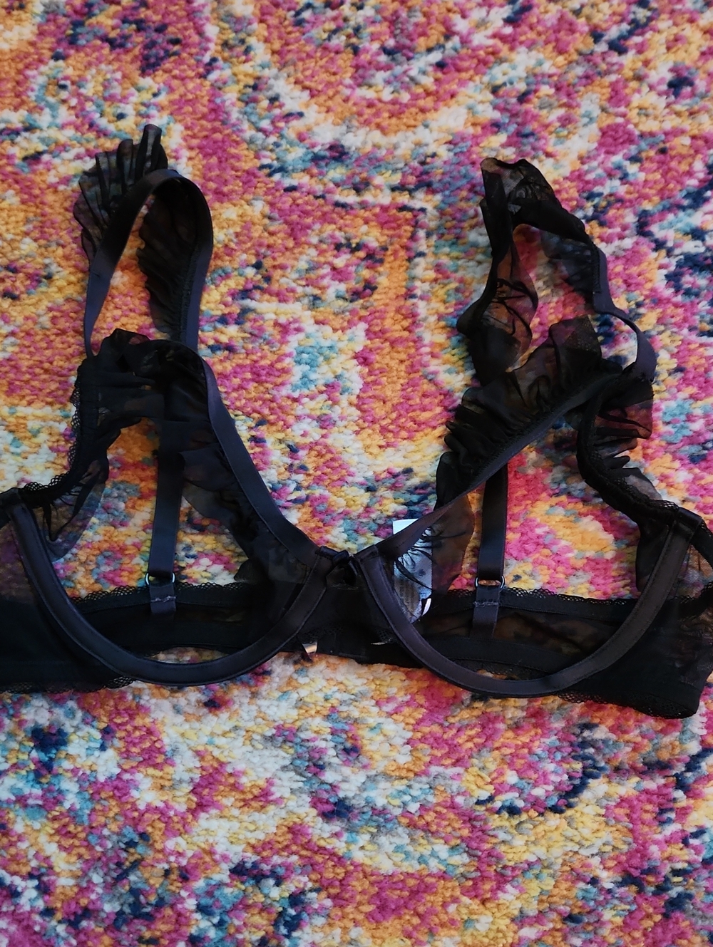 Adore Me Size M Sheer Ruffle Black Underwire Bra